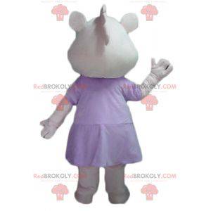 Pink and white hippo pig mascot in dress - Redbrokoly.com