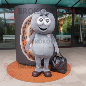 Gray Donut mascot costume character dressed with a Cover-up and Tote bags