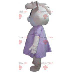 Mascotte de cochon d'hippopotame rose et blanc en robe -