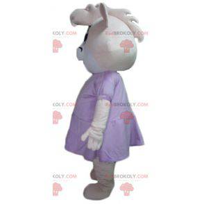 Pink and white hippo pig mascot in dress - Redbrokoly.com