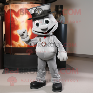 Gray Fire Fighter mascot costume character dressed with a Suit Pants and Bow ties