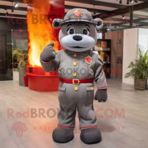 Gray Fire Fighter mascot costume character dressed with a Suit Pants and Bow ties