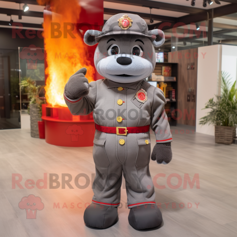 Gray Fire Fighter mascot costume character dressed with a Suit Pants and Bow ties