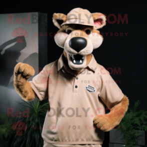 Tan Thylacosmilus mascot costume character dressed with a Polo Tee and Hairpins