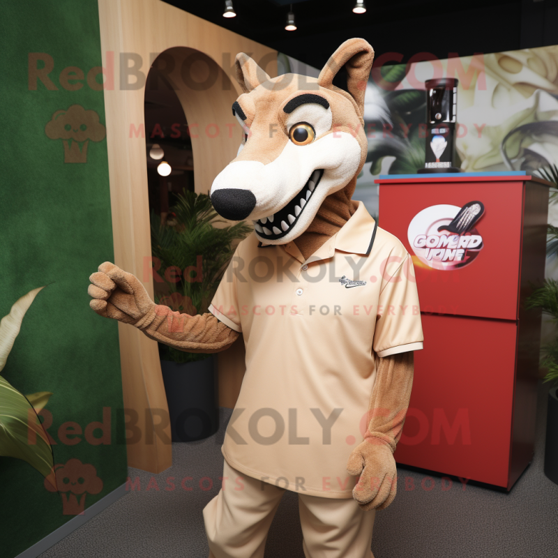 Tan Thylacosmilus mascot costume character dressed with a Polo Tee and Hairpins