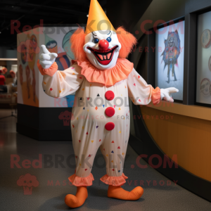 Peach Evil Clown mascot costume character dressed with a Romper and Hat pins