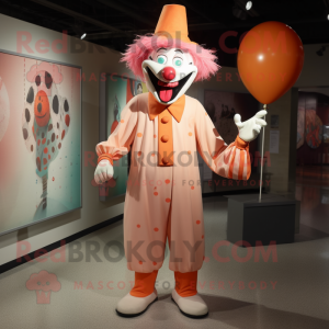 Peach Evil Clown mascot costume character dressed with a Romper and Hat pins