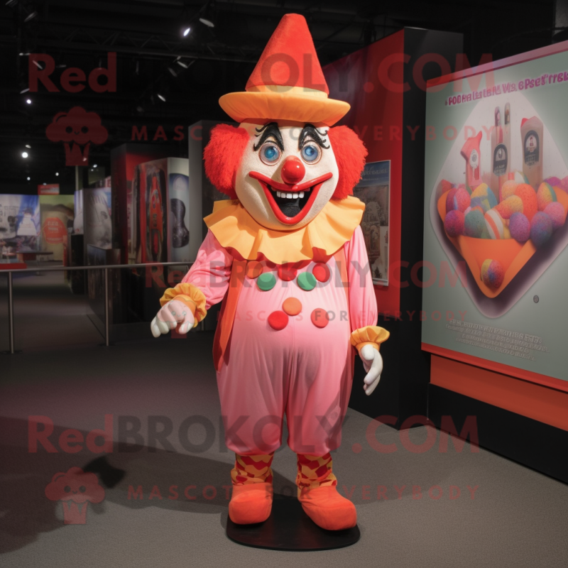 Peach Evil Clown mascot costume character dressed with a Romper and Hat pins