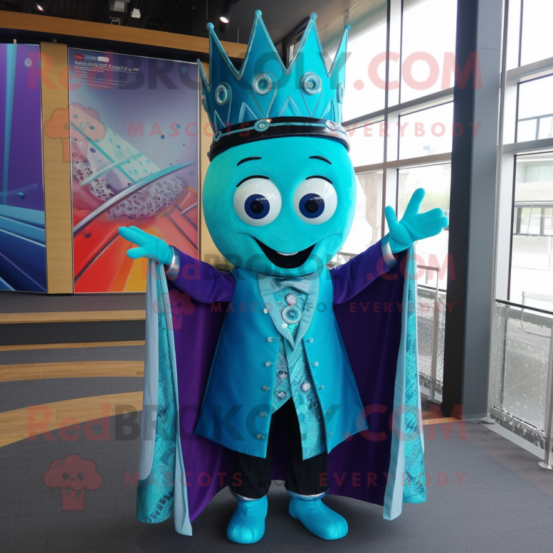 Turquoise Queen mascot costume character dressed with a Suit Jacket and Scarves Turquoise Queen mascot costume character dressed with a Suit Jacket and Scarves