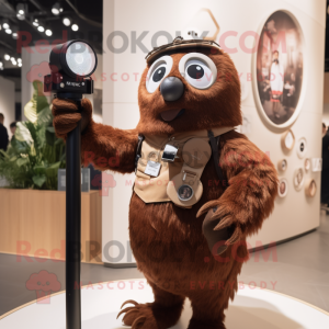 Brown Camera mascot costume character dressed with a Henley Tee and Watches