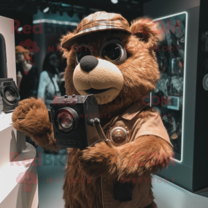 Brown Camera mascot costume character dressed with a Henley Tee and Watches