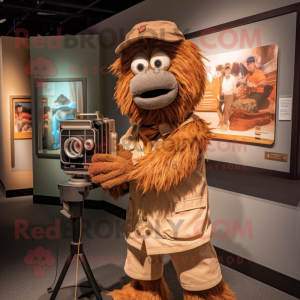Brown Camera mascot costume character dressed with a Henley Tee and Watches