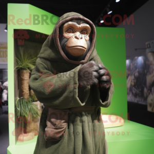 Olive Chimpanzee mascot costume character dressed with a Turtleneck and Shawl pins