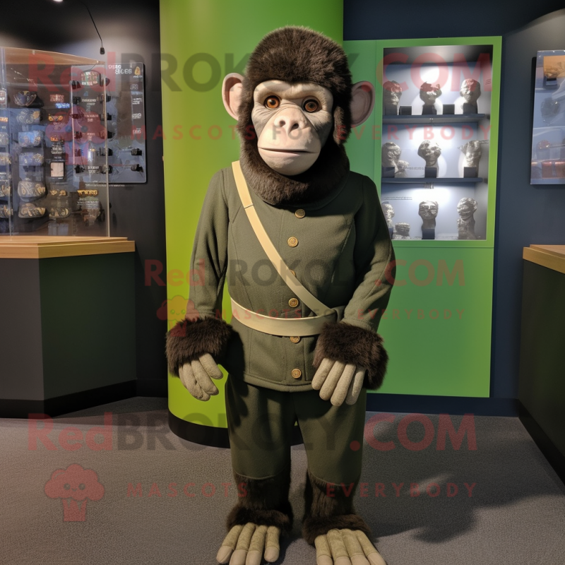 Olive Chimpanzee mascot costume character dressed with a Turtleneck and Shawl pins Olive Chimpanzee mascot costume character dressed with a Turtleneck and Shawl pins
