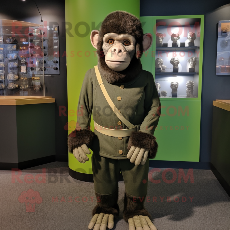 Olive Chimpanzee mascot costume character dressed with a Turtleneck and Shawl pins