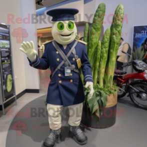 Navy Asparagus mascot costume character dressed with a Moto Jacket and Handbags