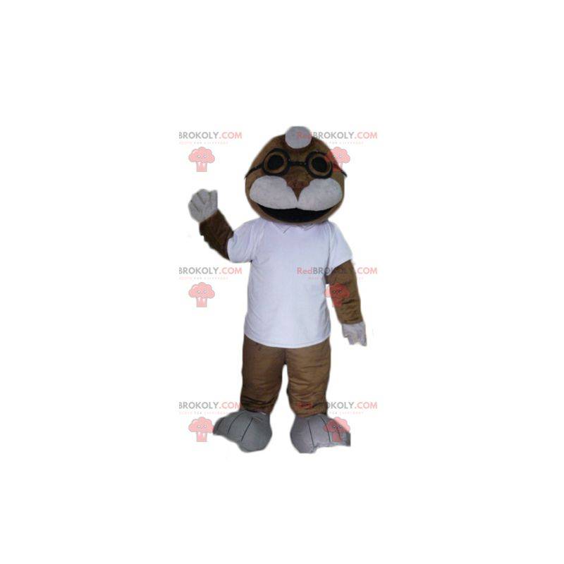 Mascotte del leone di mare marrone e bianco - Redbrokoly.com