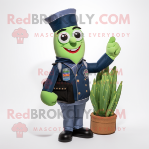 Navy Asparagus mascot costume character dressed with a Moto Jacket and Handbags