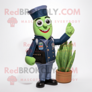 Navy Asparagus mascot costume character dressed with a Moto Jacket and Handbags