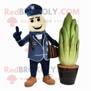 Navy Asparagus mascot costume character dressed with a Moto Jacket and Handbags