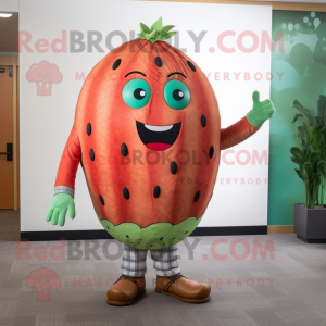 Rust Watermelon mascot costume character dressed with a Capri Pants and Ties
