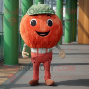 Rust Watermelon mascot costume character dressed with a Capri Pants and Ties