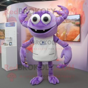 Lavender Crab mascot costume character dressed with a V-Neck Tee and Ties