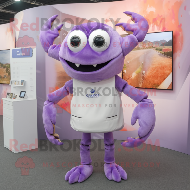 Lavender Crab mascot costume character dressed with a V-Neck Tee and Ties