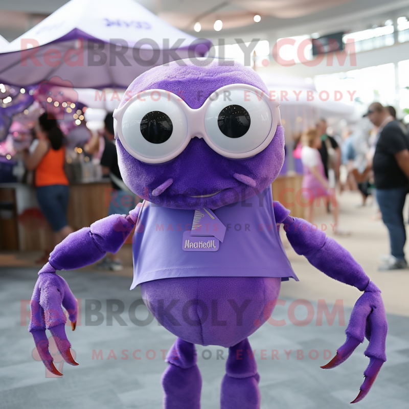 Lavender Crab mascot costume character dressed with a V-Neck Tee and Ties