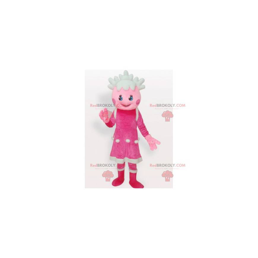 Mascotte de fille de poupée rose et blanche - Redbrokoly.com