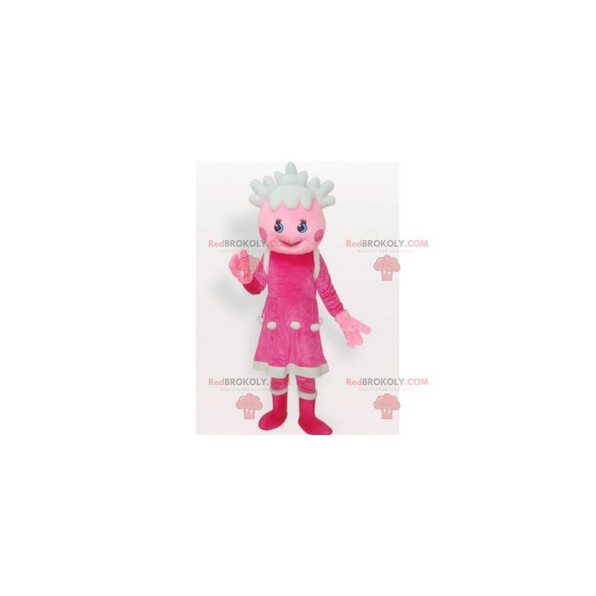 Pink and white doll girl mascot - Redbrokoly.com