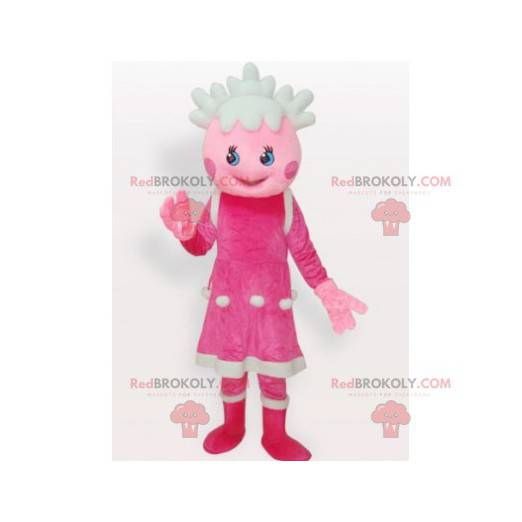 Roze en witte poppenmeisje mascotte - Redbrokoly.com