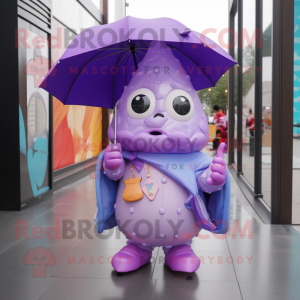 Purple Ice Cream Cone mascot costume character dressed with a Raincoat and Handbags