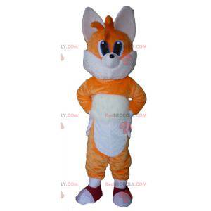 Mascotte de renard orange et blanc aux yeux bleus -