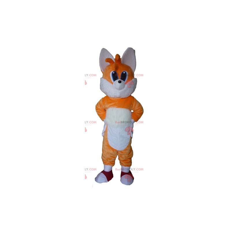 Mascote raposa laranja e branca com olhos azuis - Redbrokoly.com