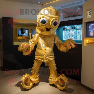 Gold Octopus maskot kostyme...