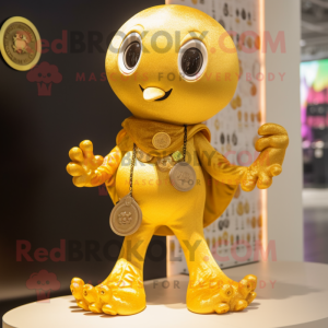Gold Octopus maskot kostym...