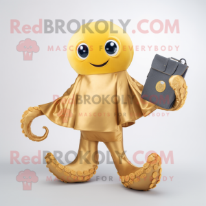 Gold Octopus mascot costume character dressed with a Jeans and Coin purses