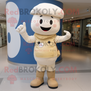 Beige Miso Soup mascot costume character dressed with a Bootcut Jeans and Berets