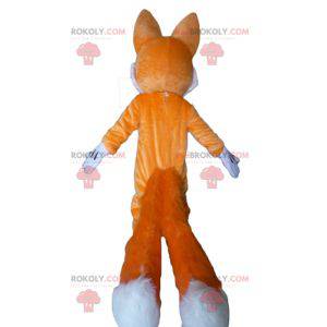 Mascotte de renard orange et blanc aux yeux bleus -