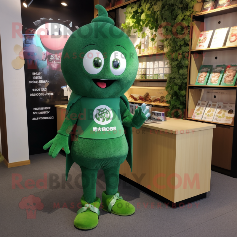 Forest Green Miso Soup mascot costume character dressed with a Playsuit and Keychains Forest Green Miso Soup mascot costume character dressed with a Playsuit and Keychains