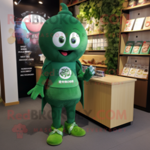 Forest Green Miso Soup mascot costume character dressed with a Playsuit and Keychains