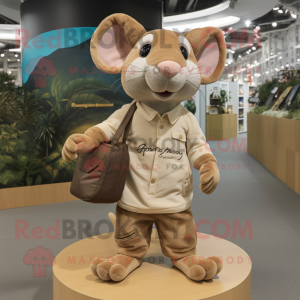 Tan Rat mascot costume character dressed with a Playsuit and Tote bags