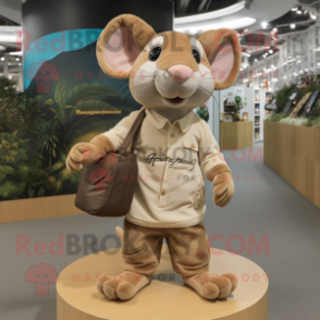 Tan Rat mascot costume character dressed with a Playsuit and Tote bags