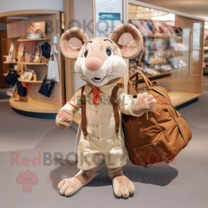 Tan Rat mascot costume character dressed with a Playsuit and Tote bags