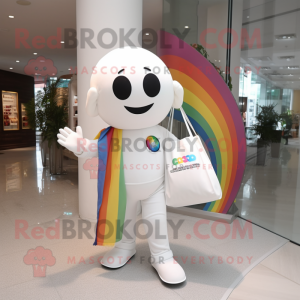 White Rainbow mascot costume character dressed with a Trousers and Tote bags