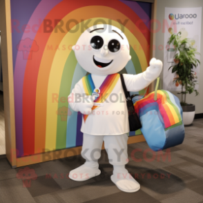 White Rainbow mascot costume character dressed with a Trousers and Tote bags