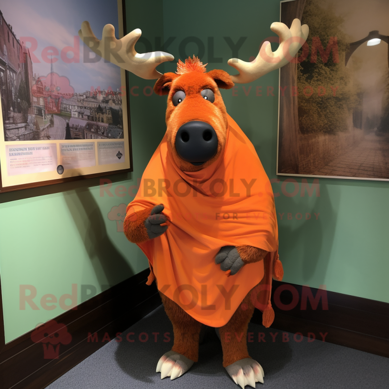 Orange Irish Elk mascot costume character dressed with a Henley Tee and Shawl pins