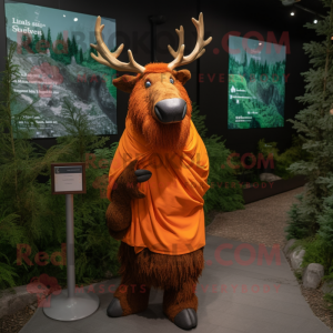 Orange Irish Elk mascot costume character dressed with a Henley Tee and Shawl pins