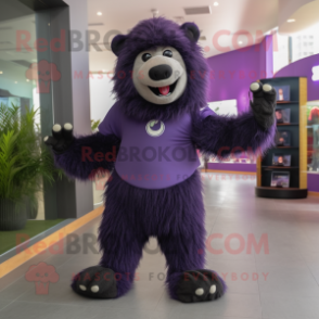 Purple Sloth Bear mascot costume character dressed with a Leggings and Shoe clips